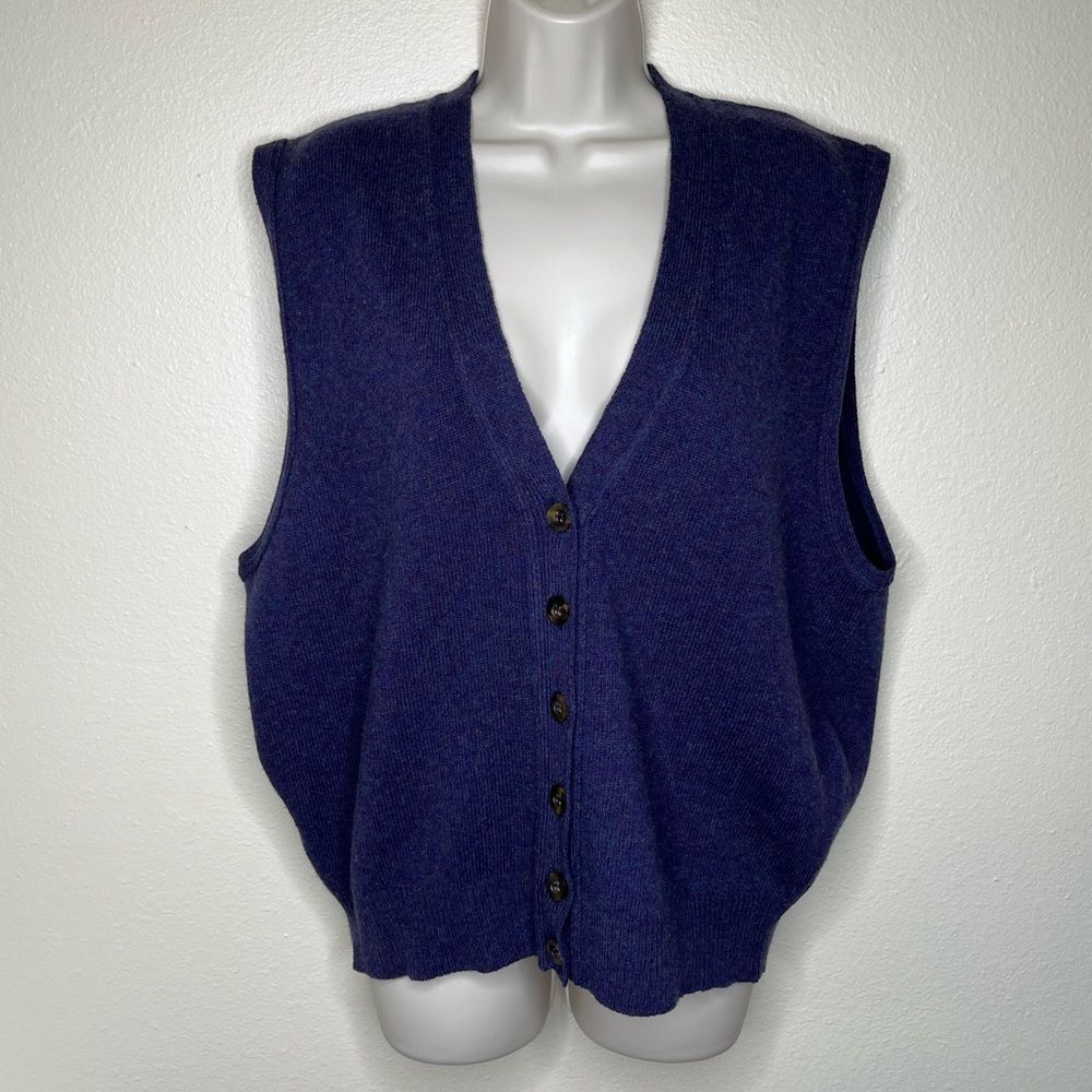 Vintage LizSport Lambswool Button Front Sweater Vest Blue Purple Women Large - Picture 13 of 14
